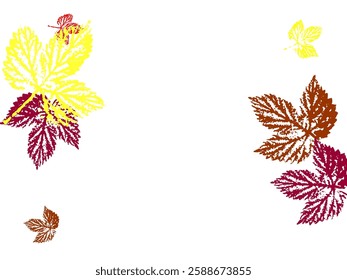 Leaves Falling. Autumn Flying Foliage. Chaotic Green, Yellow, Red Leaf Flying On White Background. Monochrome artistic floral collection.