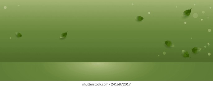 Leaves falling in fresh natural gradient light green room banner background with empty space for product display, vector design 