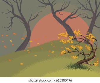 Leaves falling scene vector seasonal nature landscape background