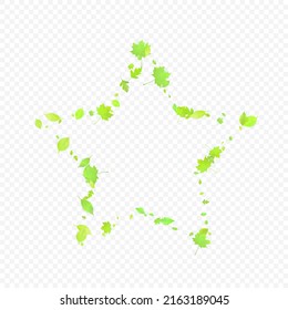 Leaves Falling. Spring Flying Foliage. Chaotic Green Leaf Flying On Transparent Background. Forest Design, Nature Elements. Ecology Vector Illustration. Environment Backdrop.