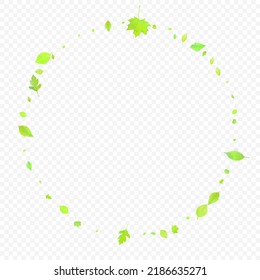 Leaves Falling. Spring Flying Foliage. Chaotic Green Leaf Flying On Transparent Background. Forest Design, Nature Elements. Ecology Vector Illustration. Environment Backdrop.