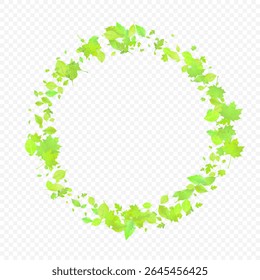Leaves Falling. Spring Flying Foliage. Chaotic Green Leaf Flying On Transparent Background. Forest Design, Nature Elements. Ecology Vector Illustration. Environment Backdrop.