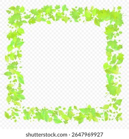 Leaves Falling. Spring Flying Foliage. Chaotic Green Leaf Flying On Transparent Background. Forest Design, Nature Elements. Ecology Vector Illustration. Environment Backdrop.