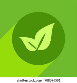 Leaves flat design icon with long shadow. Vector Illustration isolated for graphic and web design.