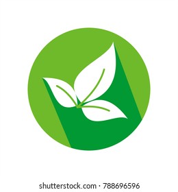 Leaves flat design icon with long shadow. Vector Illustration isolated for graphic and web design.
