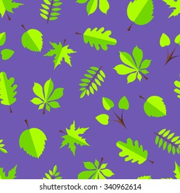 Leaves in flat design, Seamless pattern with abstract green leaves