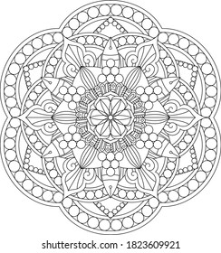 Leaves and floral circular pattern black and white in form of mandala for Henna, Mehndi, tattoo, decoration. Decorative ornament in ethnic oriental style. Vintage decorative elements. Coloring page