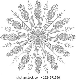 Leaves and floral circular pattern black and white in form of mandala for Henna, Mehndi, tattoo, decoration. Decorative ornament in ethnic oriental style. Vintage decorative elements. Coloring page