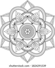 Hojas y patrón circular floral blanco y negro en forma de mandala para Henna, Mehndi, tatuaje, decoración. La decoración es de estilo étnico oriental. Elementos decorativos de época. página Colorante