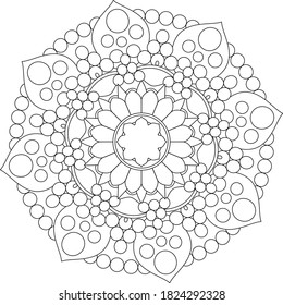 Leaves and floral circular pattern black and white in form of mandala for Henna, Mehndi, tattoo, decoration. Decorative ornament in ethnic oriental style. Vintage decorative elements. Coloring book 