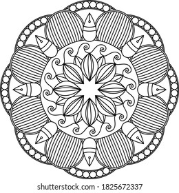Leaves and floral circular pattern black and white in form of mandala for Henna, Mehndi, tattoo, decoration. Decorative ornament in ethnic oriental style. Vintage decorative elements. Coloring page.
