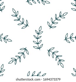 Leaves, floral hand drawn seamless vector fill. Cute childish drawing. Baby wrapping paper, textile, vector illustration