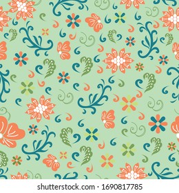 leaves and floral ornamen seamless