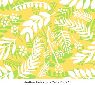 Leaves Floral Seamless Pattern Background Nature green yellow Hawaii Shirt summer vibe