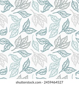 Leaves. Floral Seamless Pattern. Outline Leaf Vector illustration. Handmade. Hand drawing. Not AI. 