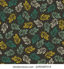 Leaves floral vintage vector seamless pattern.