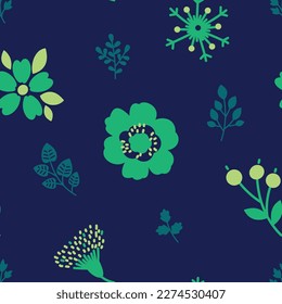 leaves and flower pattern in blue background