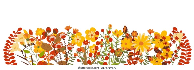 hojas flores de otoño enmarcadas en estilo plano, aisladas, vectorial