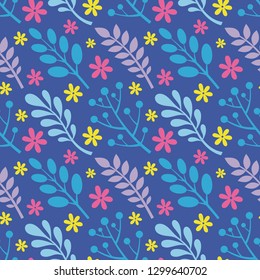 Leaves, flowers, berries of plants - creative vector illustration. Floral seamless pattern. Abstract concept background. Graphic design element. Vintage art style. Collage contemporary. 