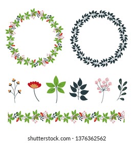 Leaves and flowers, border & wreaths, fall vector graphics