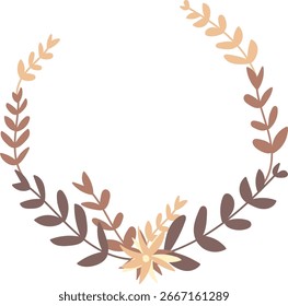 Las hojas y las flores forman un marco circular en un estilo plano.  Una guirnalda botánica rodea un espacio vacío para texto o Imágenes. Ilustración vectorial de dibujos animados