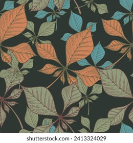Leaves and flowers. Hand-drawn graphics. Seamless patterns for fabric and packaging design. A textile pattern.