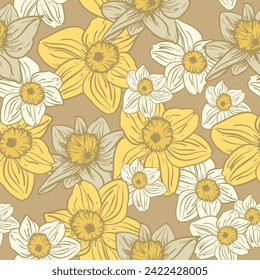 Leaves and flowers. Hand-drawn graphics. Seamless patterns for fabric and packaging design. Vector drawing of botany.