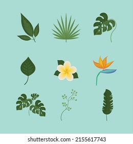leaves and flowers icon set