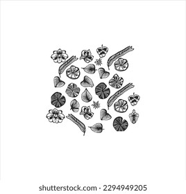 Dibujo de líneas vectoriales de hojas y flores.