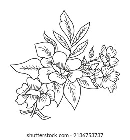 Leaves and Flowers Line Art Drawing. Floral Single Line Art, Aesthetic Contour. Modern Botanical Prints, trendy posters with plants. Abstract illustration.