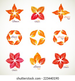 Leaves and flowers logo collection. Set of natural icons, leaf shapes, logo set 