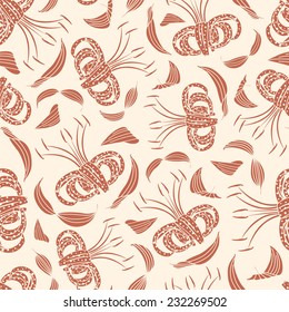 leaves and flowers on a light background in seamless pattern