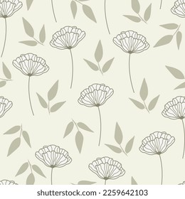 Leaves and flowers repeat pattern. Floral pattern design. Botanical tile. Good for prints, wrappings, textiles and fabrics.