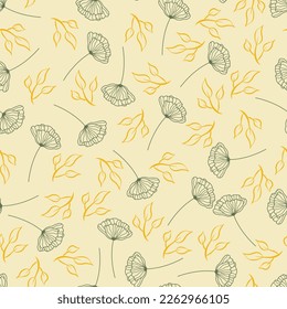 Leaves and flowers repeat pattern. Floral pattern design. Botanical tile. Good for prints, wrappings, textiles and fabrics.