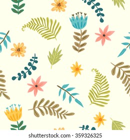 leaves and flowers. seamless pattern