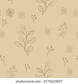 Las hojas y las flores son un patrón sin fisuras. Textura de fondo de elementos de naturaleza Doodle. Diseño botánico.