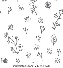 Las hojas y las flores son un patrón sin fisuras. Textura de fondo de elementos de naturaleza Doodle. Diseño botánico.