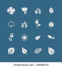 leaves flowers vector icon set