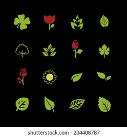 leaves flowers vector icon set