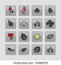 leaves flowers vector icon set