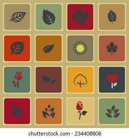 leaves flowers vector icon set