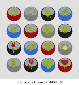 leaves flowers vector icon set
