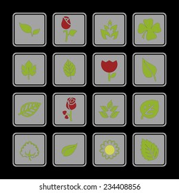 leaves flowers vector icon set