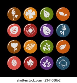 leaves flowers vector icon set