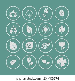 leaves flowers vector icon set