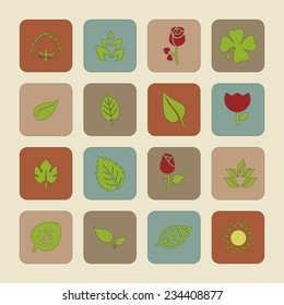 leaves flowers vector icon set