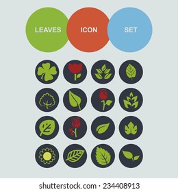 leaves flowers vector icon set