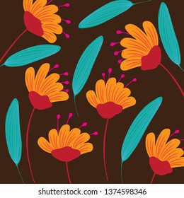 Leaves and flowers. Vector pattern, background, autumn spring, summer