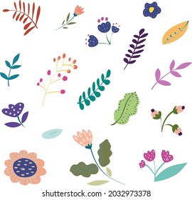 Leaves and flowers vetor illustration set