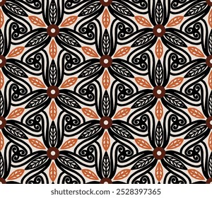 Hojas y follaje (negro, marrón, naranja, crema) - Imagen de Vector de repetición; Fácilmente editable; Diseño sin fin; Ilustración colorida. Impresión para papel de regalo, embalaje, etc.